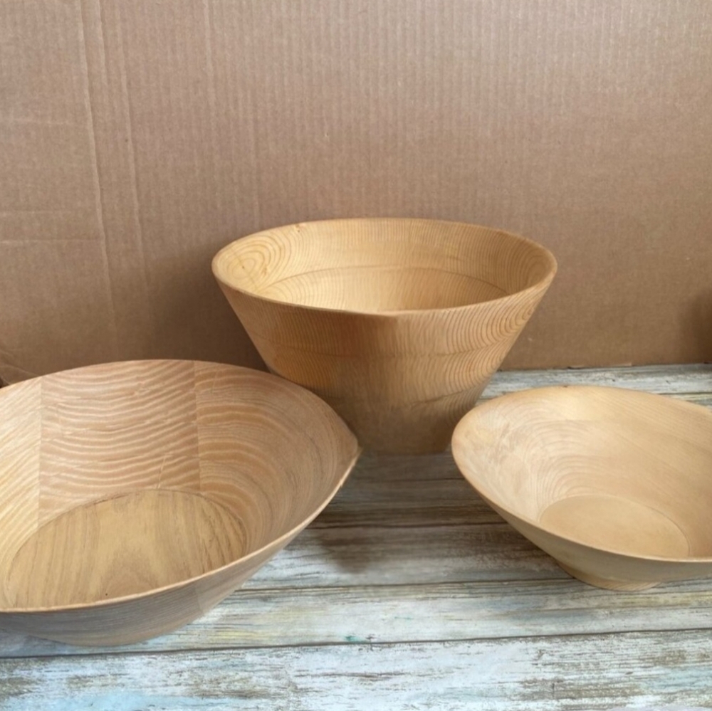 3 Handmade Wooden Serving Bowls